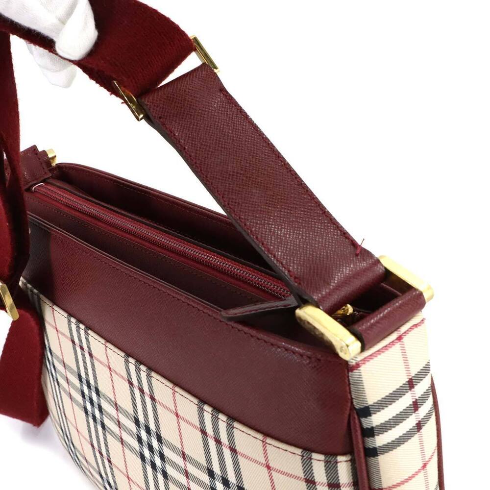 Burberry Nova Check Shoulder Bag Canvas Leather Beige Bordeaux Red - Picture 8 of 8